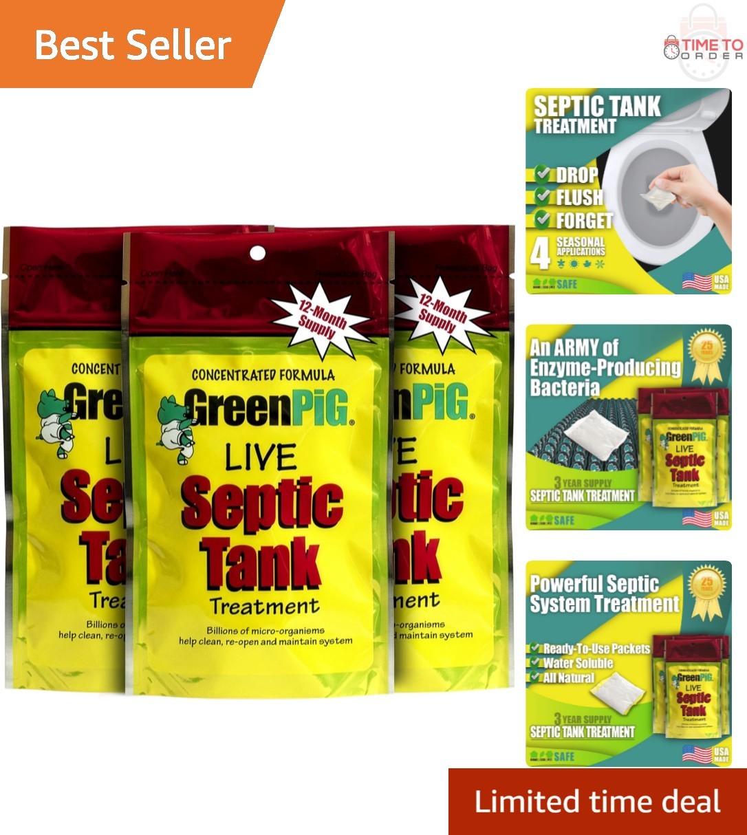 Septic Tank Treatment Packets Enzyme Bacteria Prevent Clogs Odors 3-
