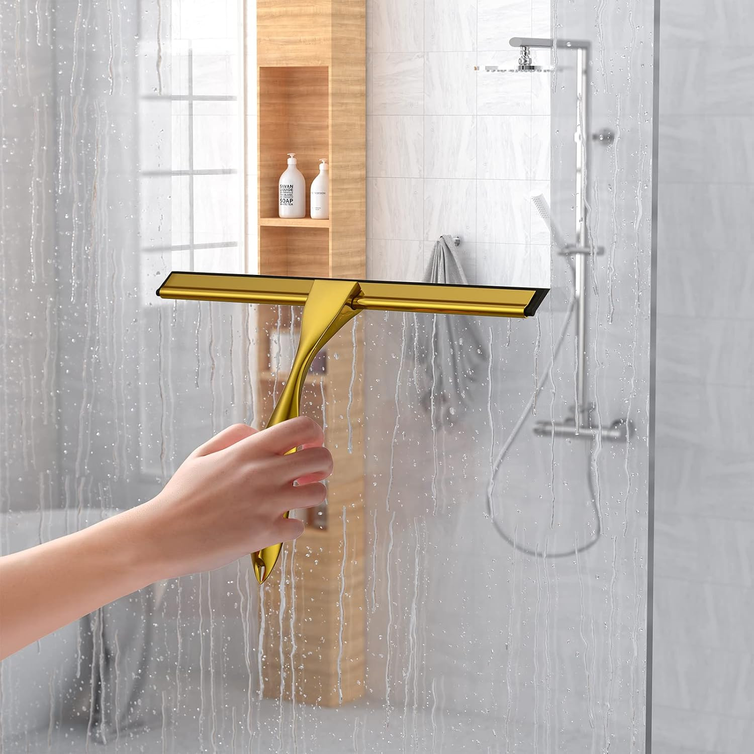 Shower Squeegee for Glass Door 12-Inch Stainless Steel Bathroom Squeegee Window