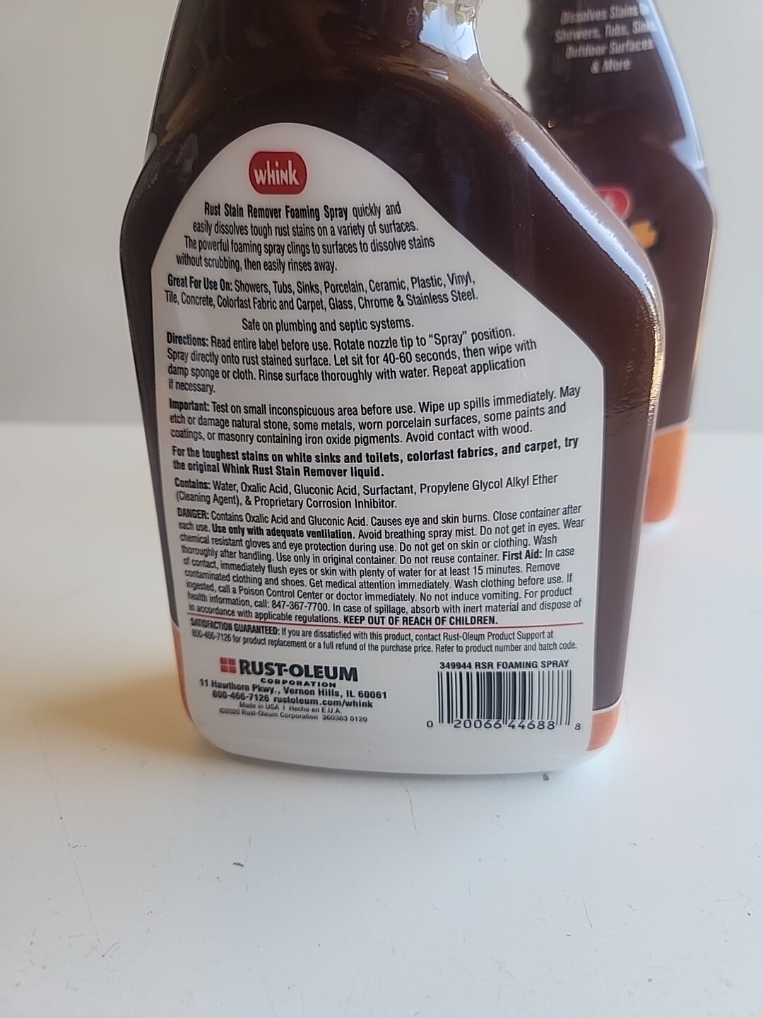 2 New Whink 349944 Foaming Rust Stain Remover, 24 Oz