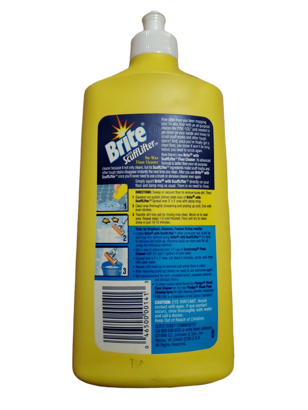 Brite No Wax Floor Cleaner Scuff Lifter Vintage 1998 16 oz SC Johnson