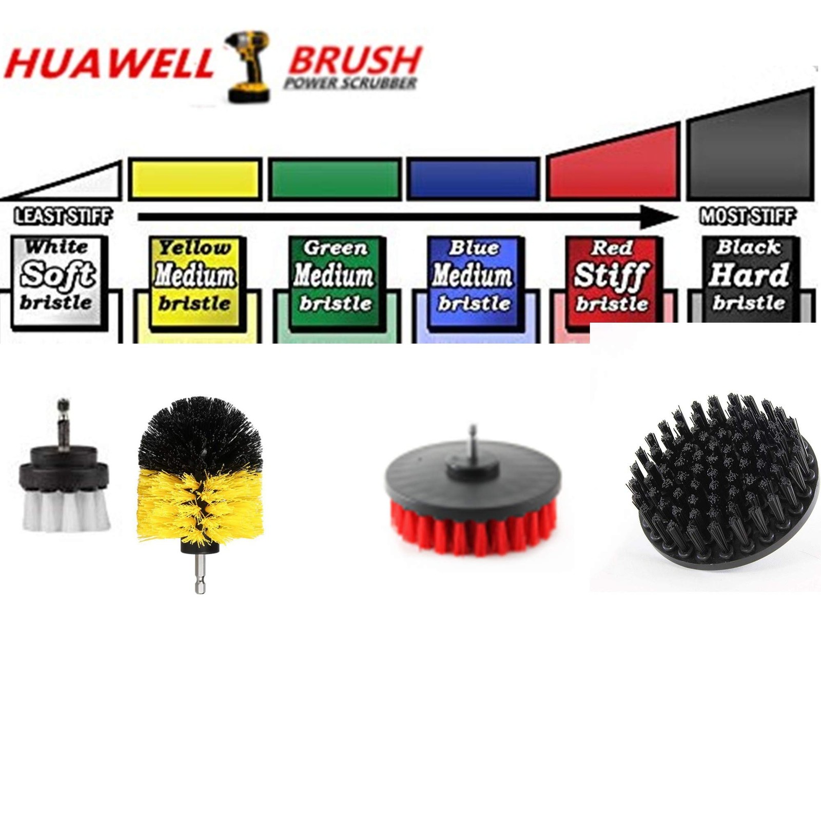 5in 3 Piece Soft, Medium and Stiff Power Scrubbing Brush Drill Attachment for…