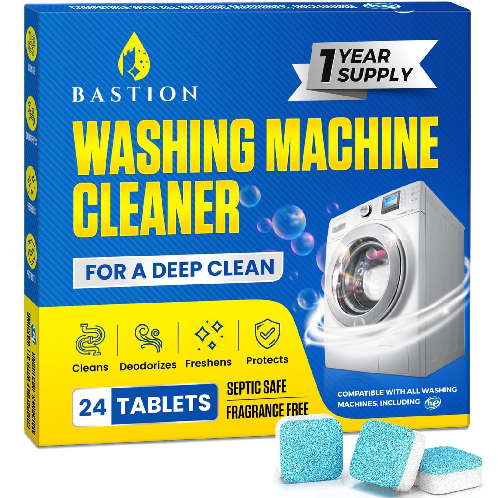 Washing Machine Cleaner Tablets 24 pack Powerful Descaler -Deep Cleaning for
