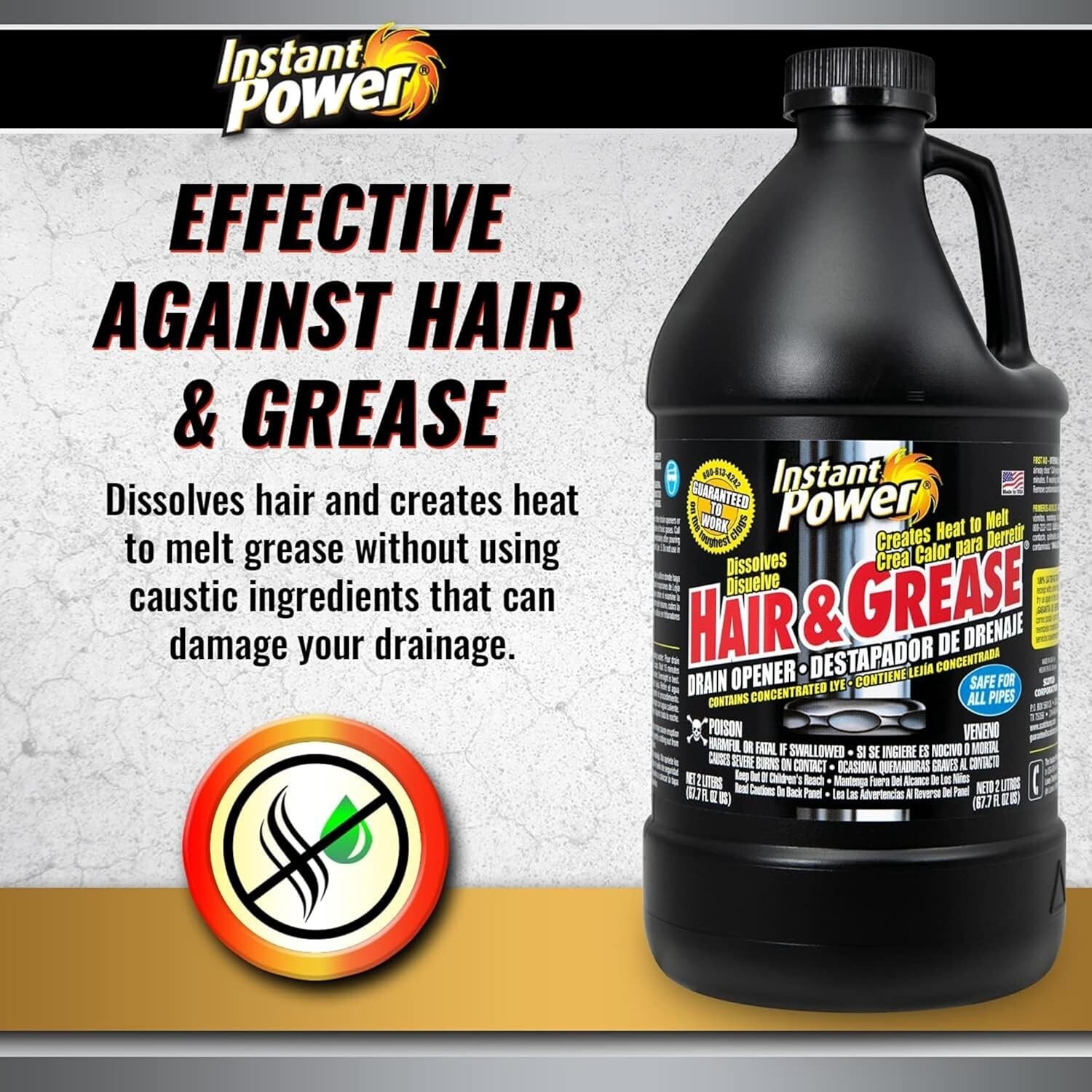 Instant Power Hair and Grease Drain Opener, Liquid Clog Opener – 67.7oz (2L)