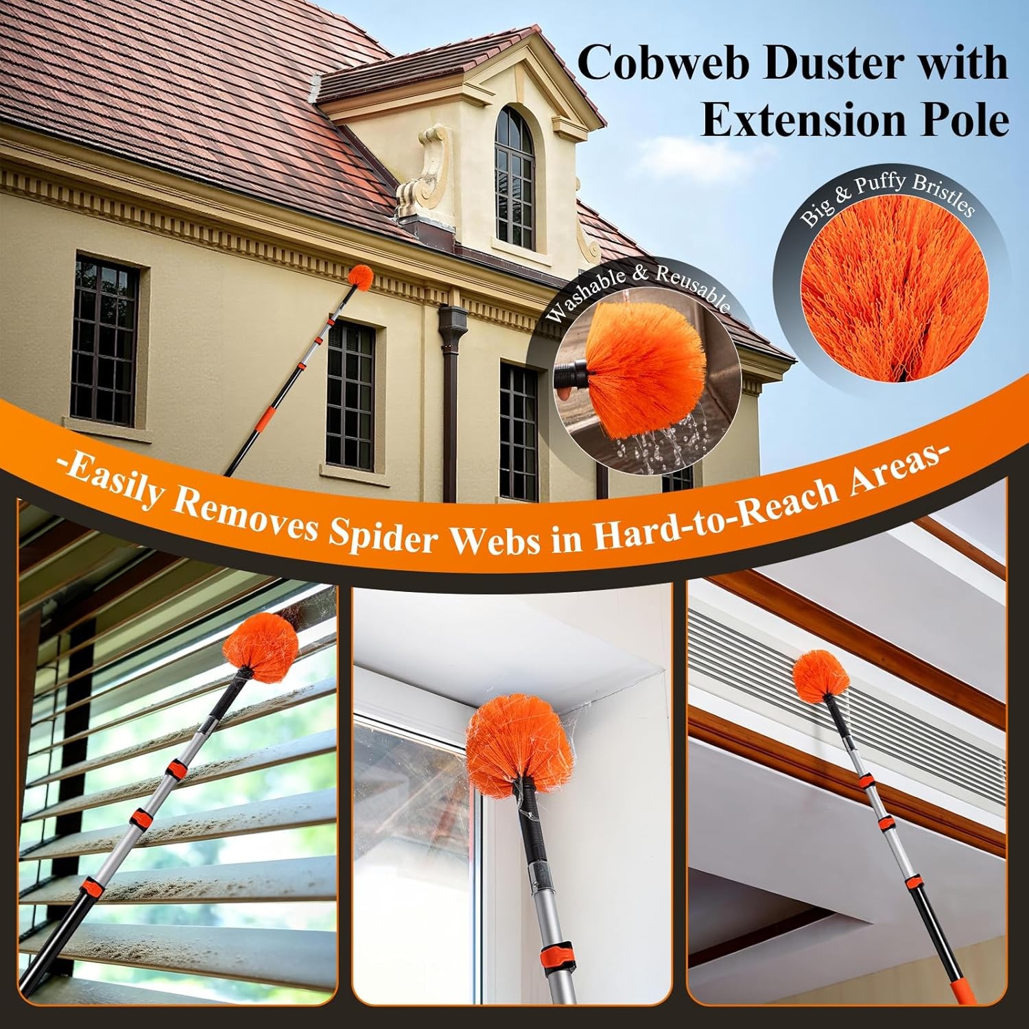 20ft High Ceiling Duster Kit Heavy Duty Extension Pole Cobweb Duster 4-12ft
