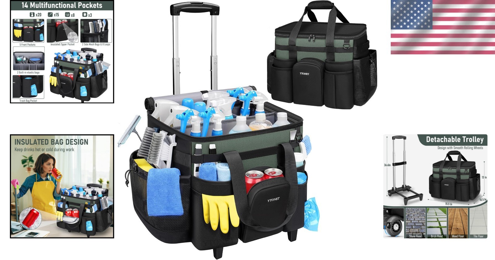 Durable 900D Oxford Fabric Cleaning Caddy with Wheels – Housekeeper’s Companion