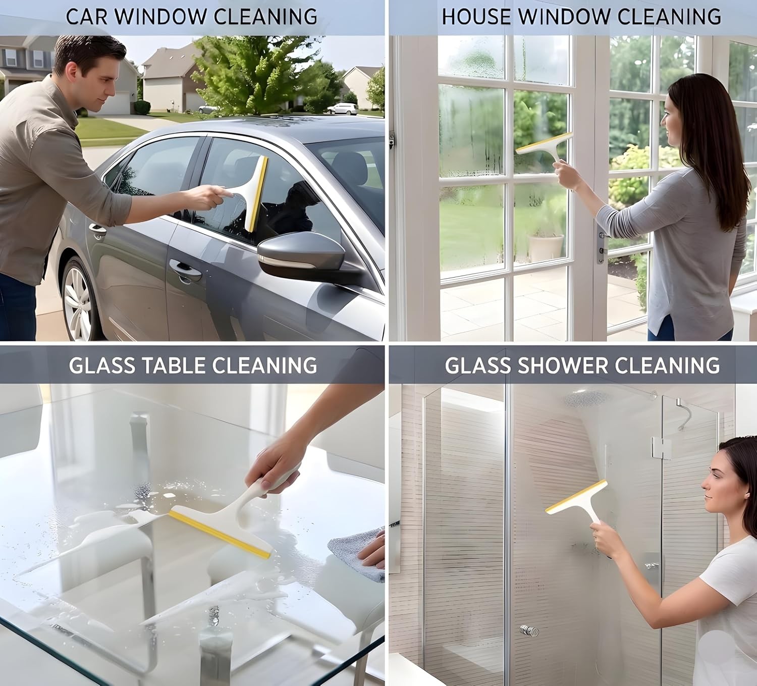 2 Pack Shower Squeegee for Glass Doors – 9.5” Silicone Blade Window Cleaner Tool