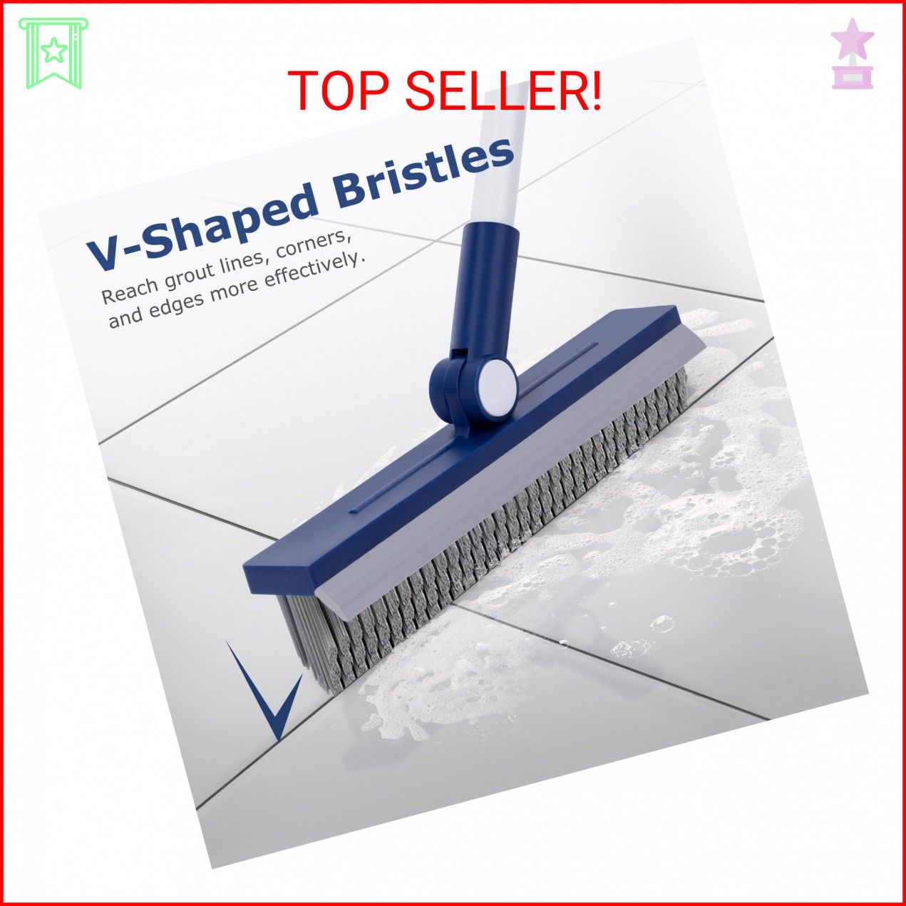 IVYROLL Grout Brush with Long Handle, Grout Cleaner Brush for Tile Floors, Stiff