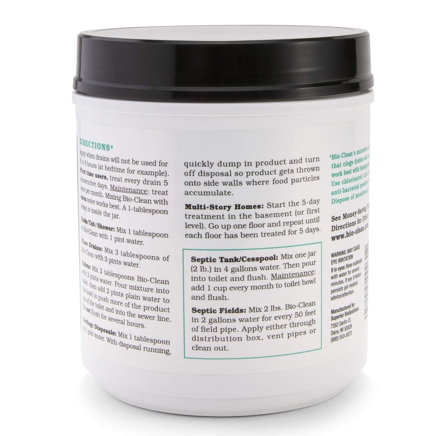 Bio-Clean Drain Cleaner Septic Tank Treatment 2 lb Can Grease Traps Natural