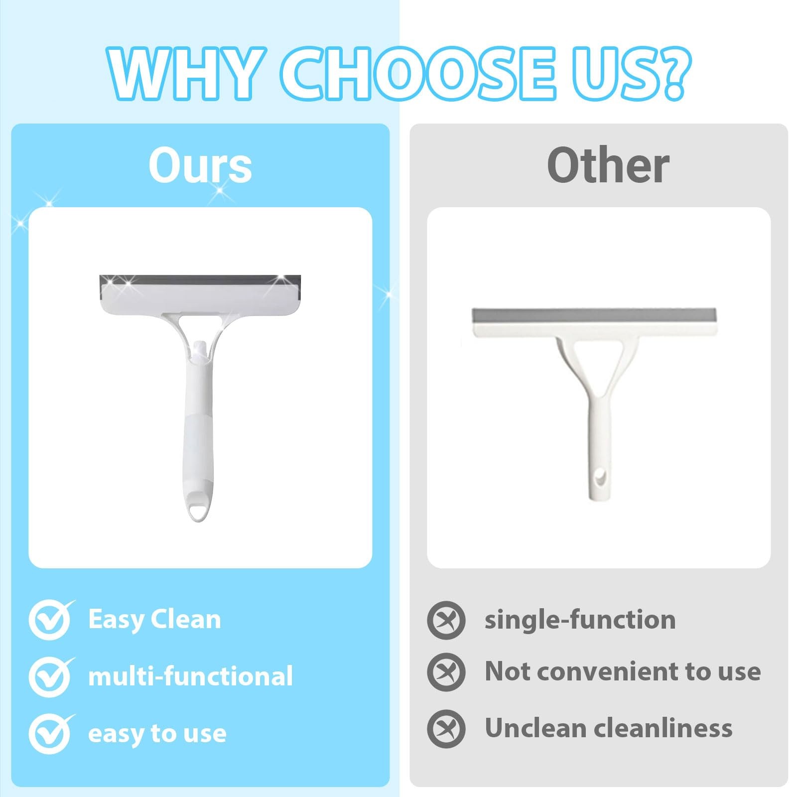 3 in 1 Window Cleaning Scraper Shower Squeegee for Glass Doors Mirror with Sp…