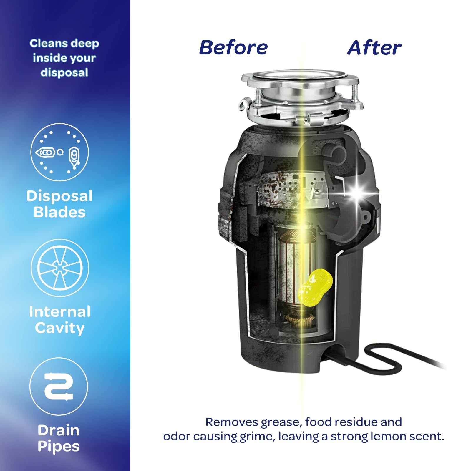 24 PCS Garbage Disposal Cleaner Deodorizer Tablets Kitchen Sink Lemon Scent