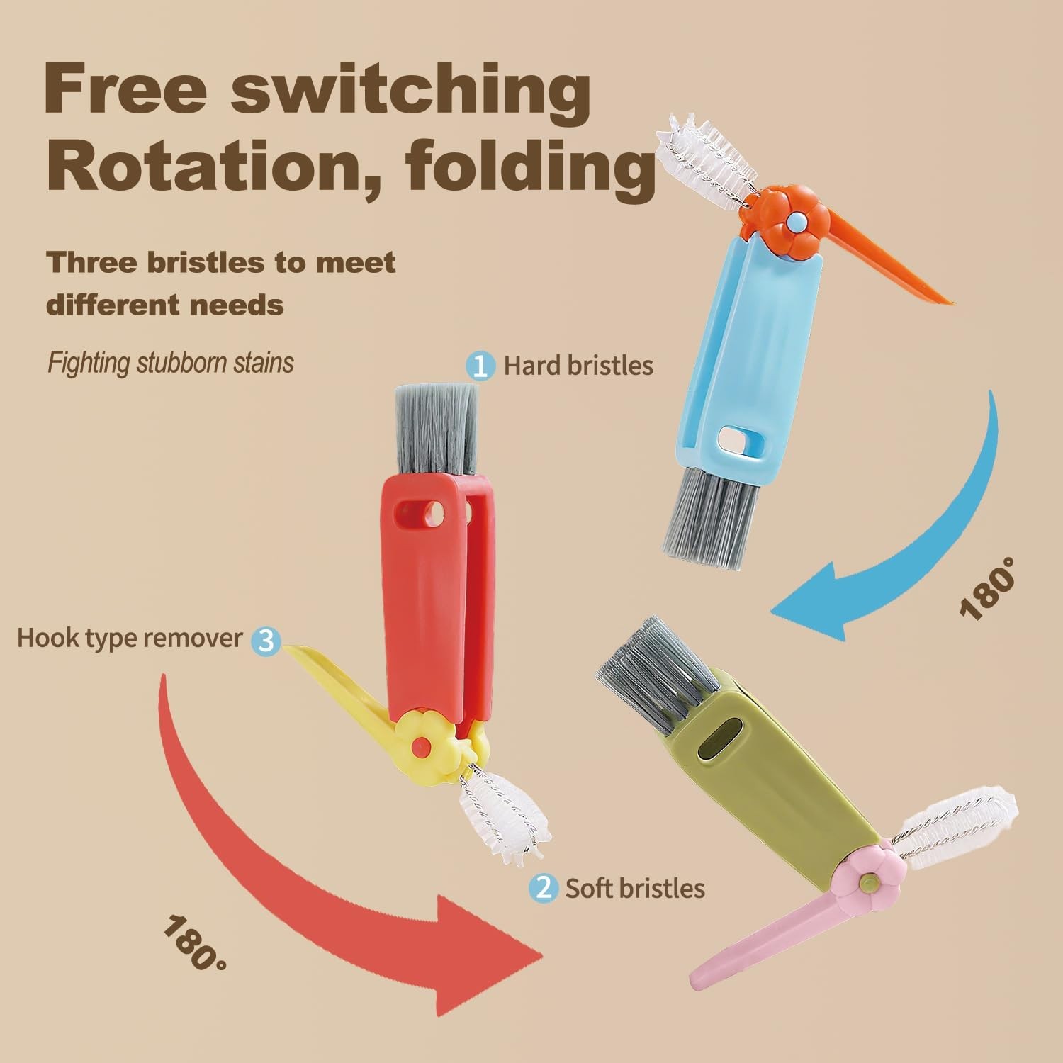 3 in 1 Cup Lid Gap Cleaning Brush Set, Bottle Cleaning Brush Multifunctional Bot