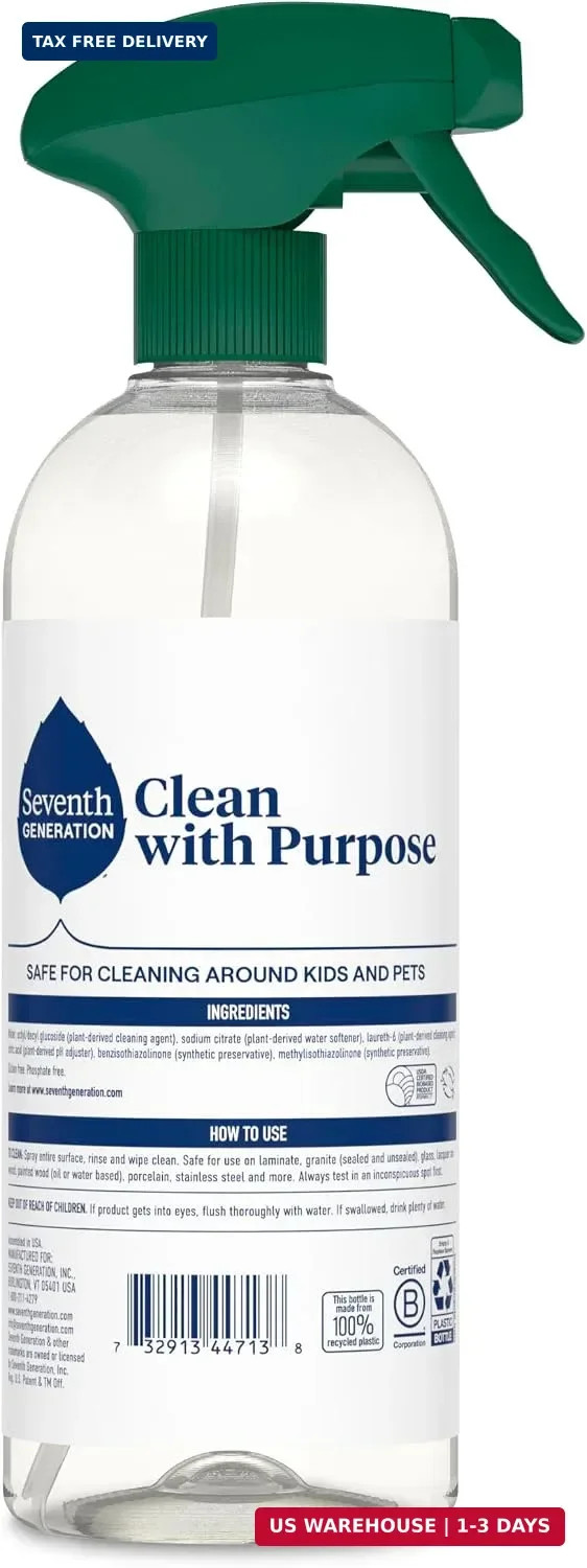 Seventh Generation All Purpose Cleaner, Free & Clear, 23 oz, Pack of 4, Plant-Ba