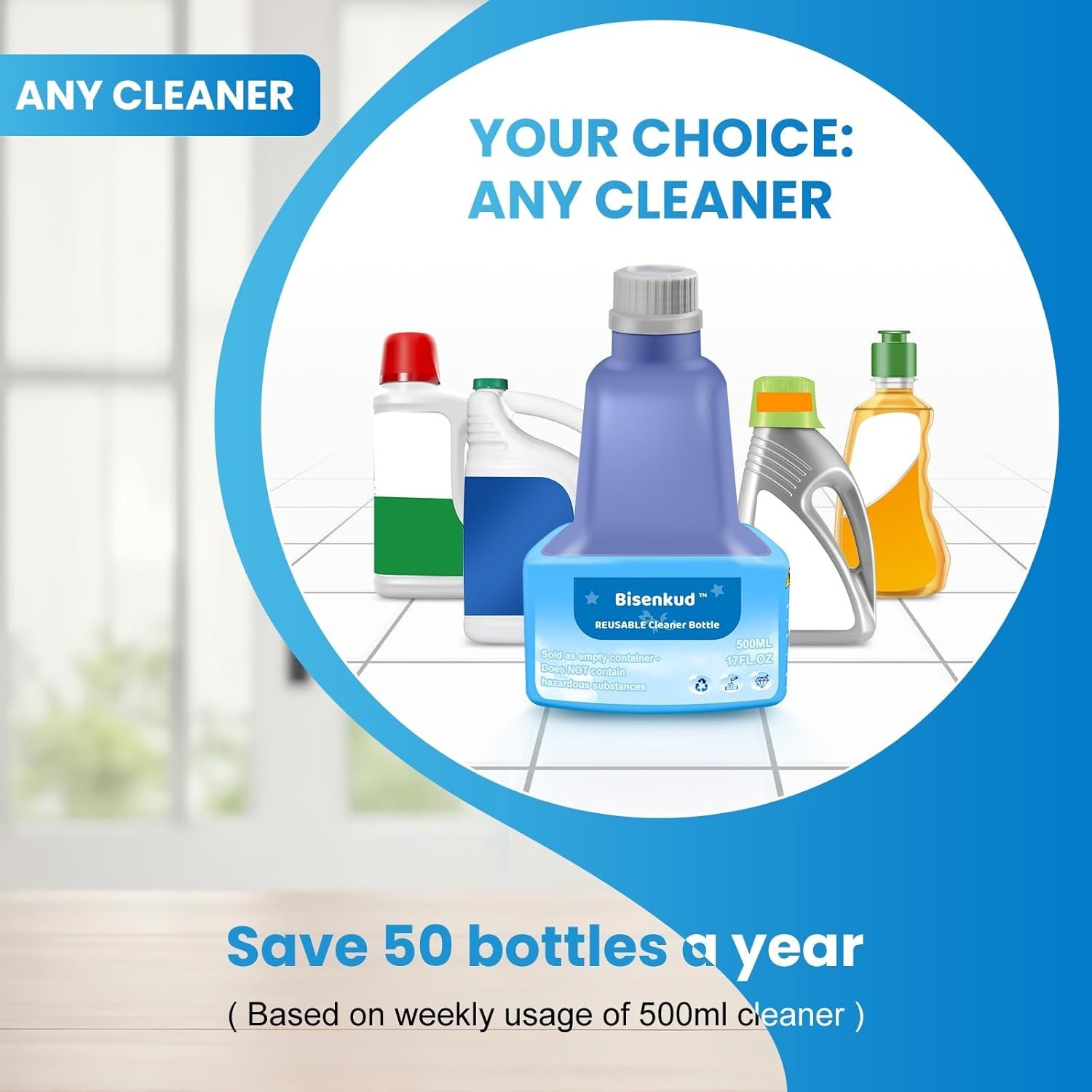 Refillable 17 FL OZ HDPE Cleaning Bottle for Swiffer WetJet – No Spill Design