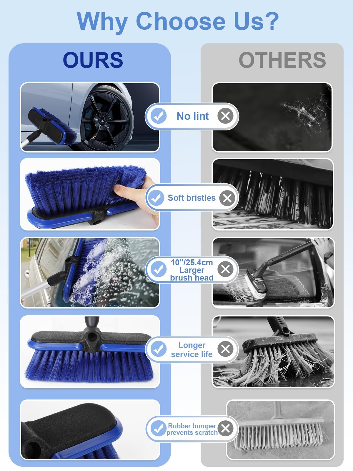 62Inch Car Wash Brush with Long Handle Auto Car RV Truck Exterior Washing