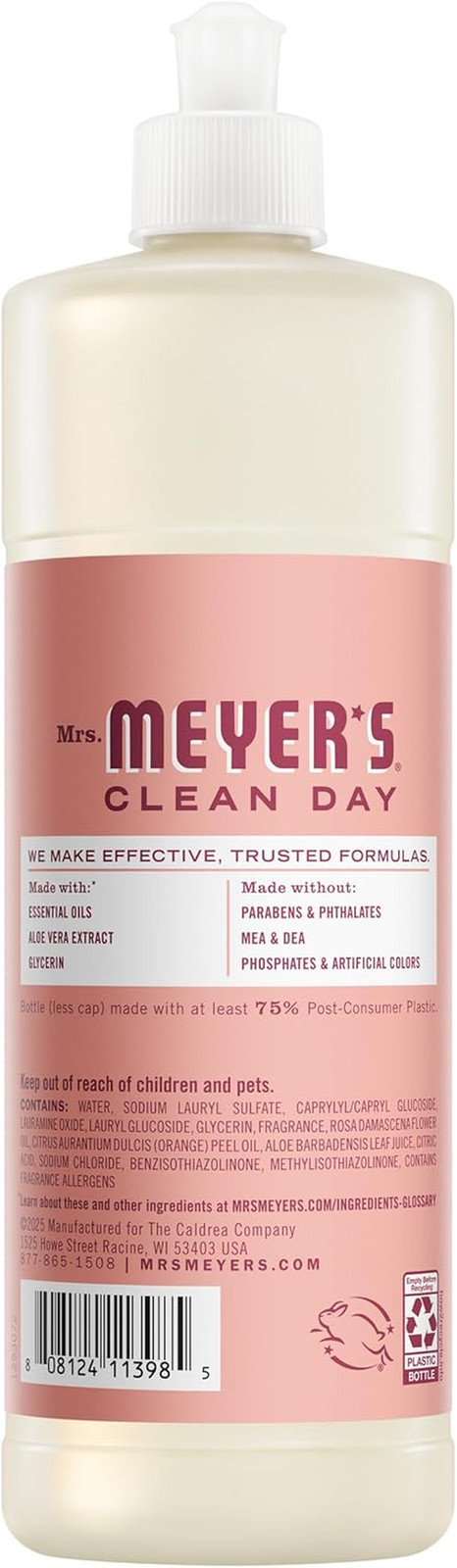 MRS. MEYER’S CLEAN DAY Liquid Dish Soap, Rose Scent, 16 Fl Oz Bottle – 3 Pack
