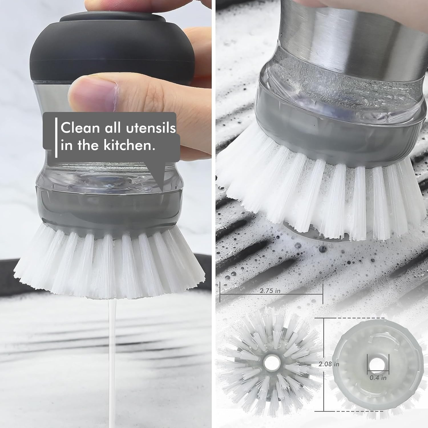 Palm Brush Refills for OXO Steel Soap Dispensing Dish Brush – 4 Pack Cleaning Re