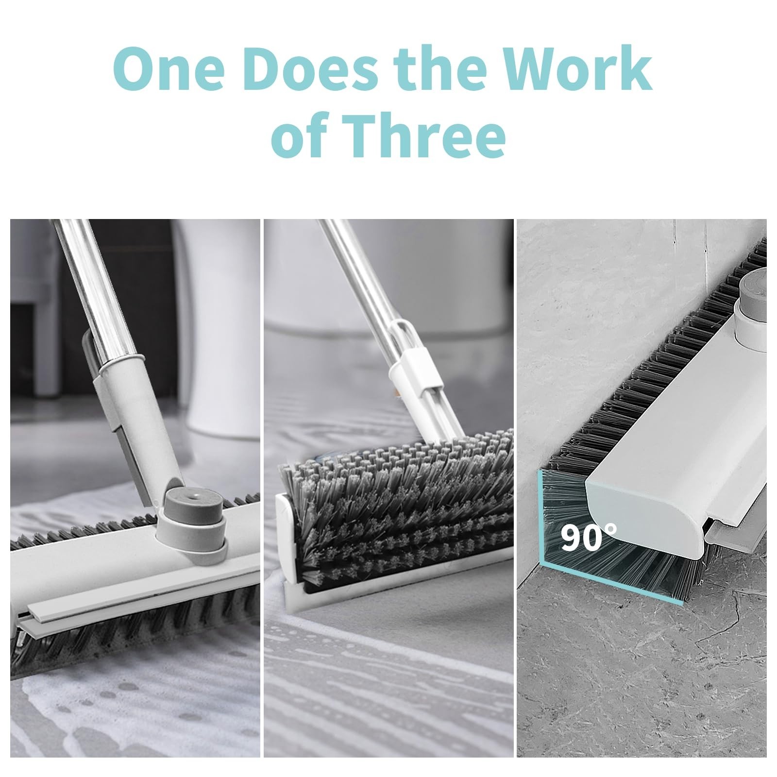 Heavy-Duty Floor Scrub Brush with Long Handle – 3 in 1 Stiff Bristle Cleaner, 2