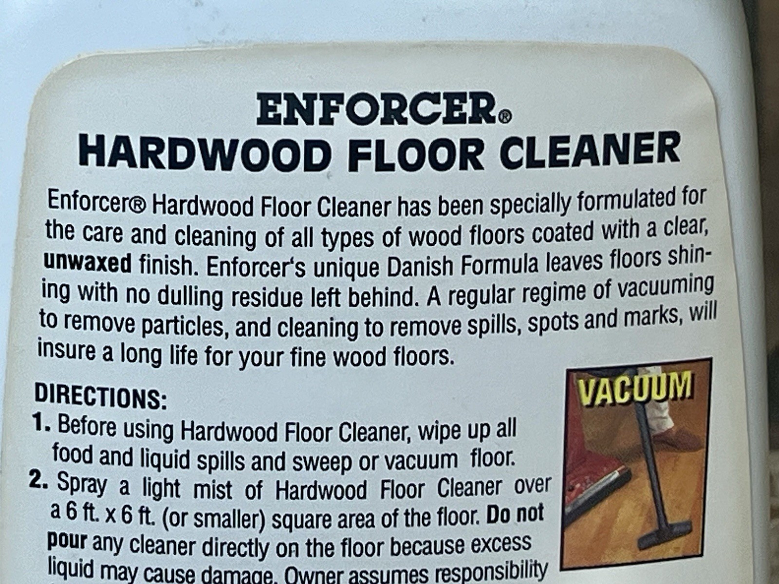ENFORCER Hardwood Floor Cleaner Danish Formula Spray 32 oz Bottle No Box