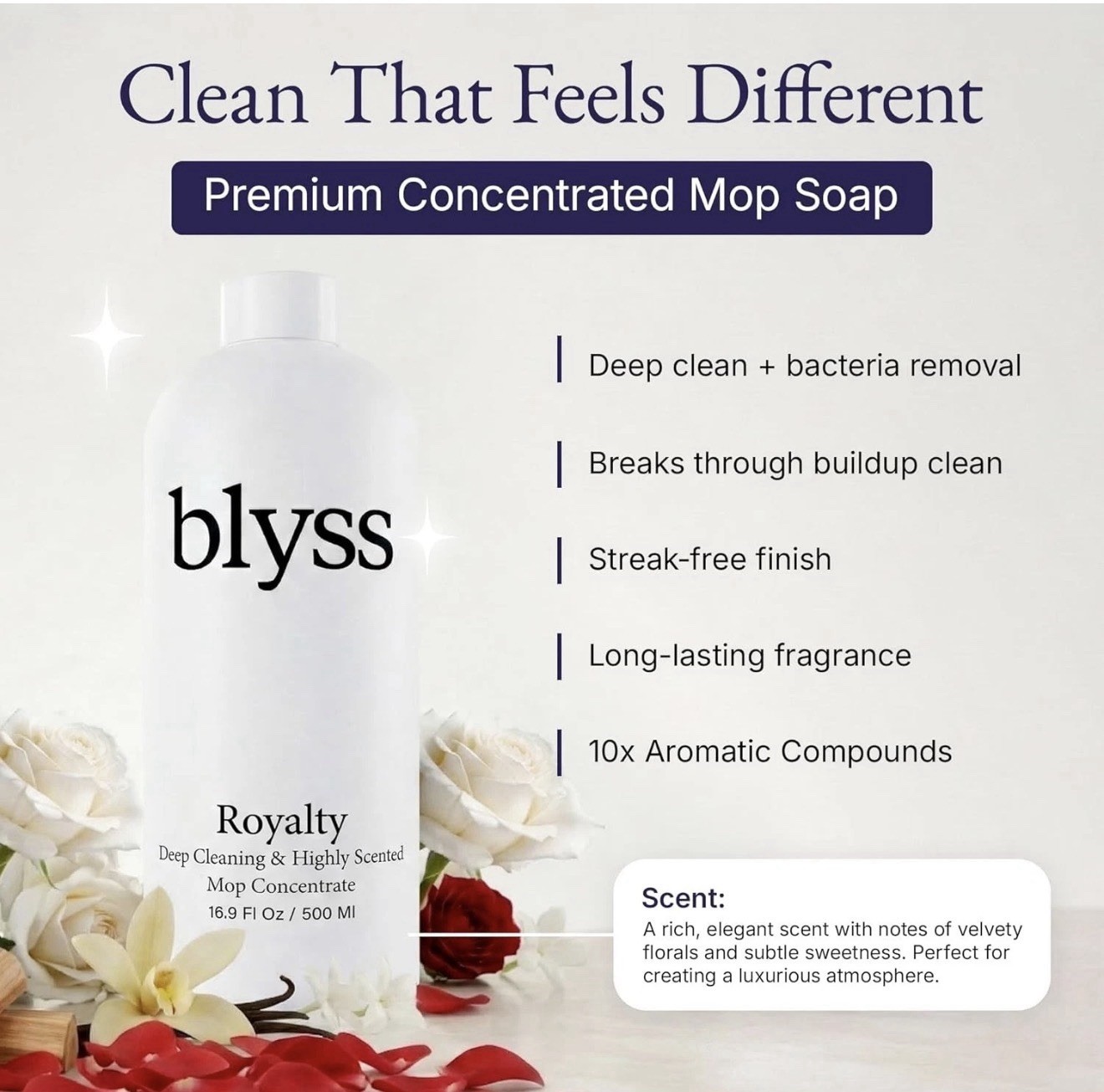 Blyss Mop Soap Cleaning Concentrate Royalty 16.9fl oz Exp 10/2028 New in Box