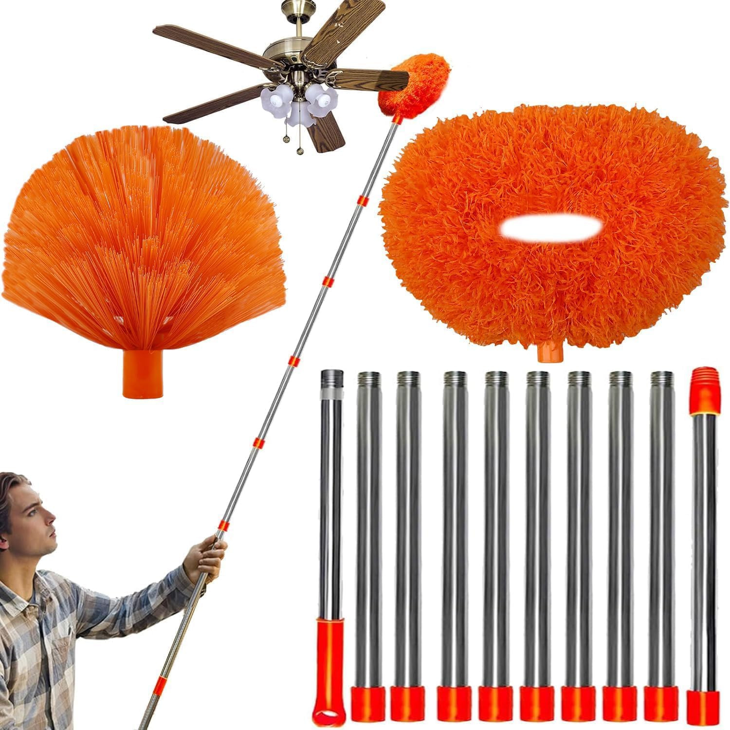20+ Feet High Reach Dusting Kit, Cobweb Duster & Ceiling Fan Duster with 3-14 Ft
