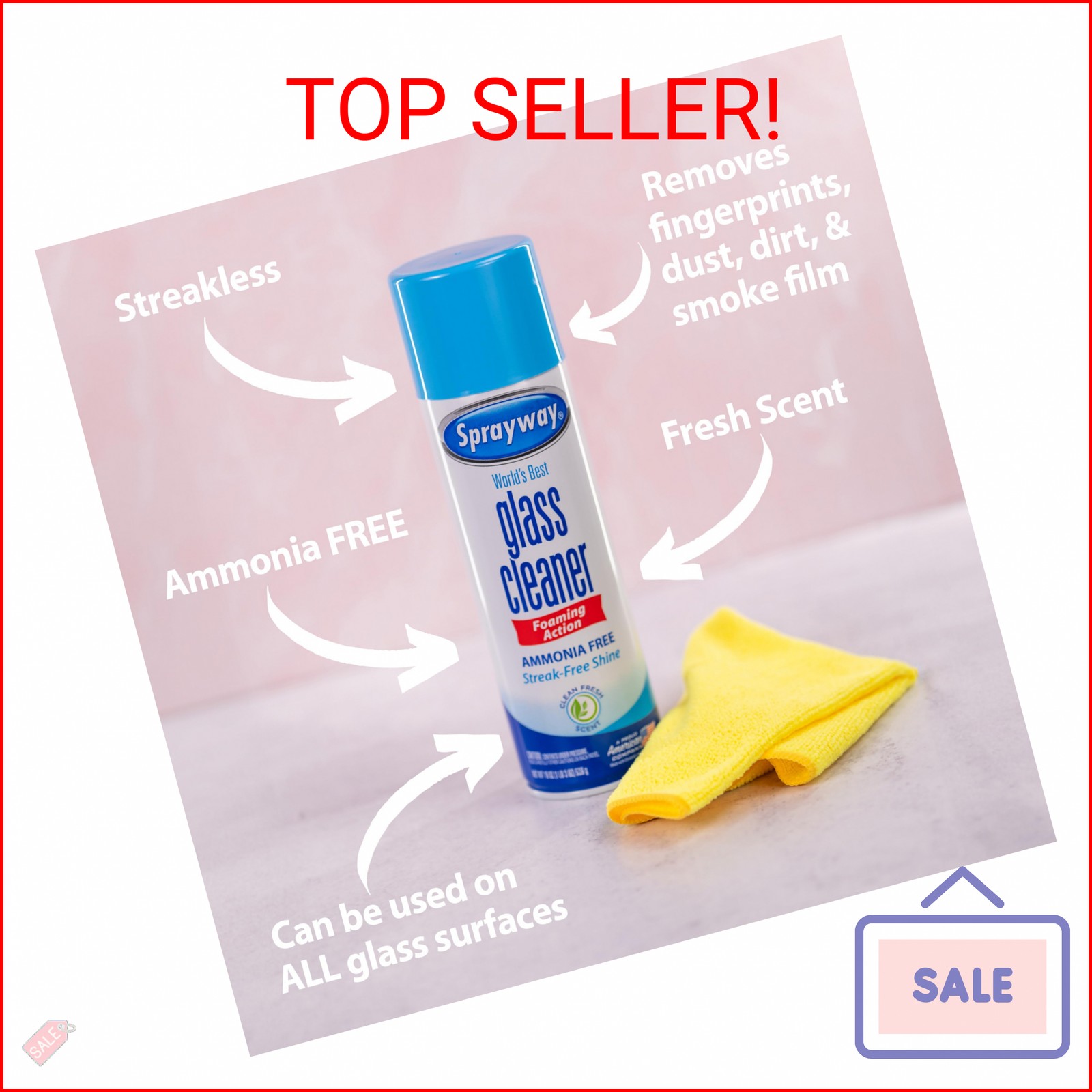 Sprayway Glass Cleaner Foaming Aerosol Spray, 19oz, Pack of 2 | Ammonia-Free, St