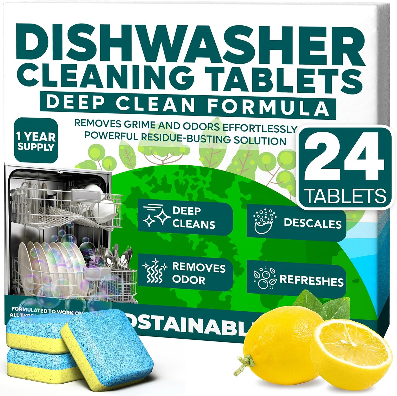 Dishwasher Cleaner and Deodorizer Tablets, 24 Pack – Dishwasher Cleaning Tablets