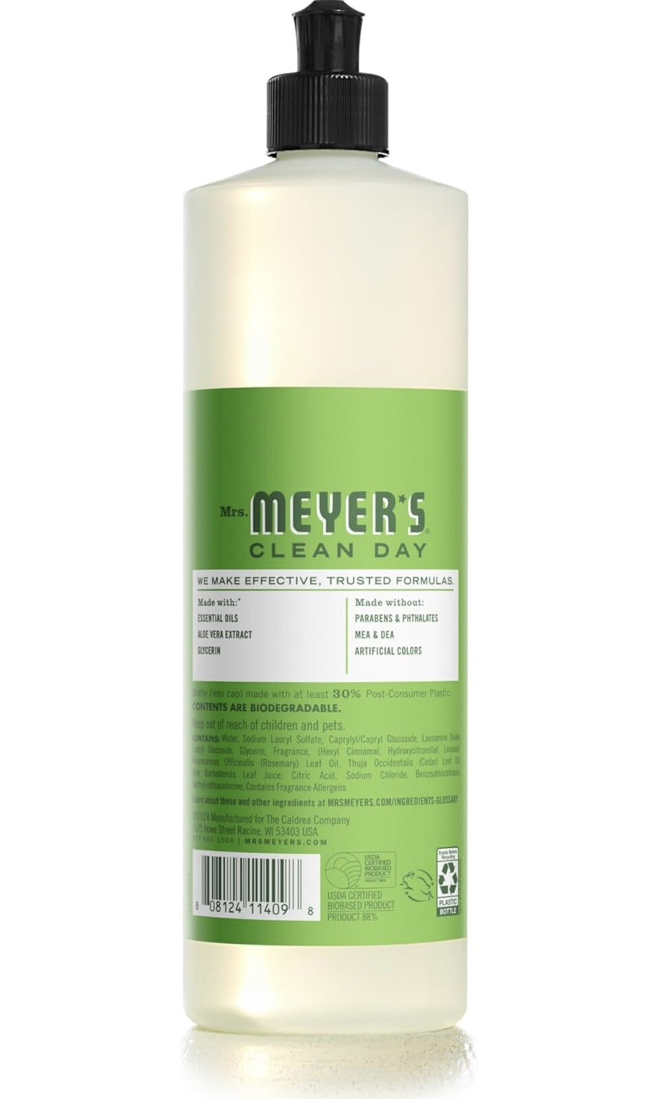 Mrs Meyer’s Clean Day Dish Soap, Fresh Cut Grass Scent, 16 Ounce Bottle, 18-Pack