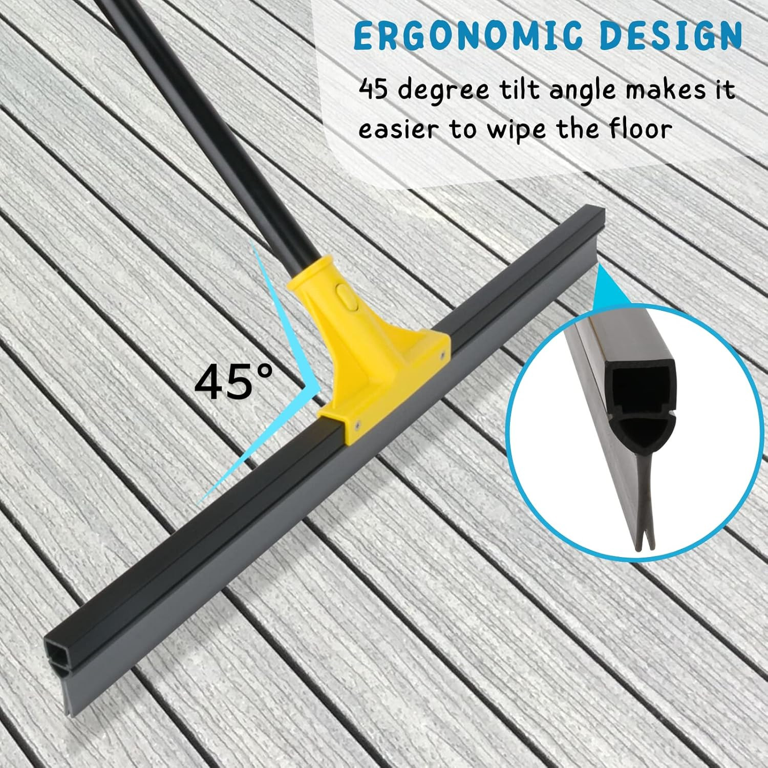 Floor Squeegee for Concrete and Tile Cleaning, 24” Rubber Wiper Broom, Large He