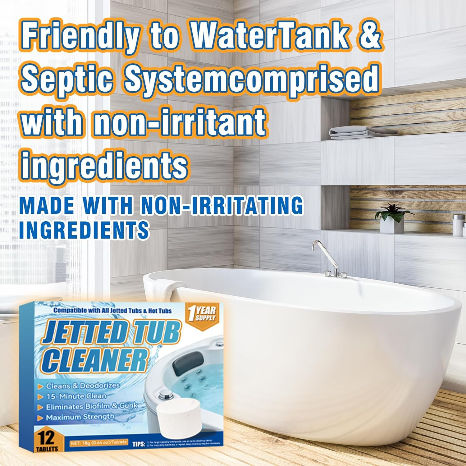 Jetted Tub Cleaner Bathtub Tabs, 12 Heavy Duty Jetted Tub Cleaner，Compatible wit