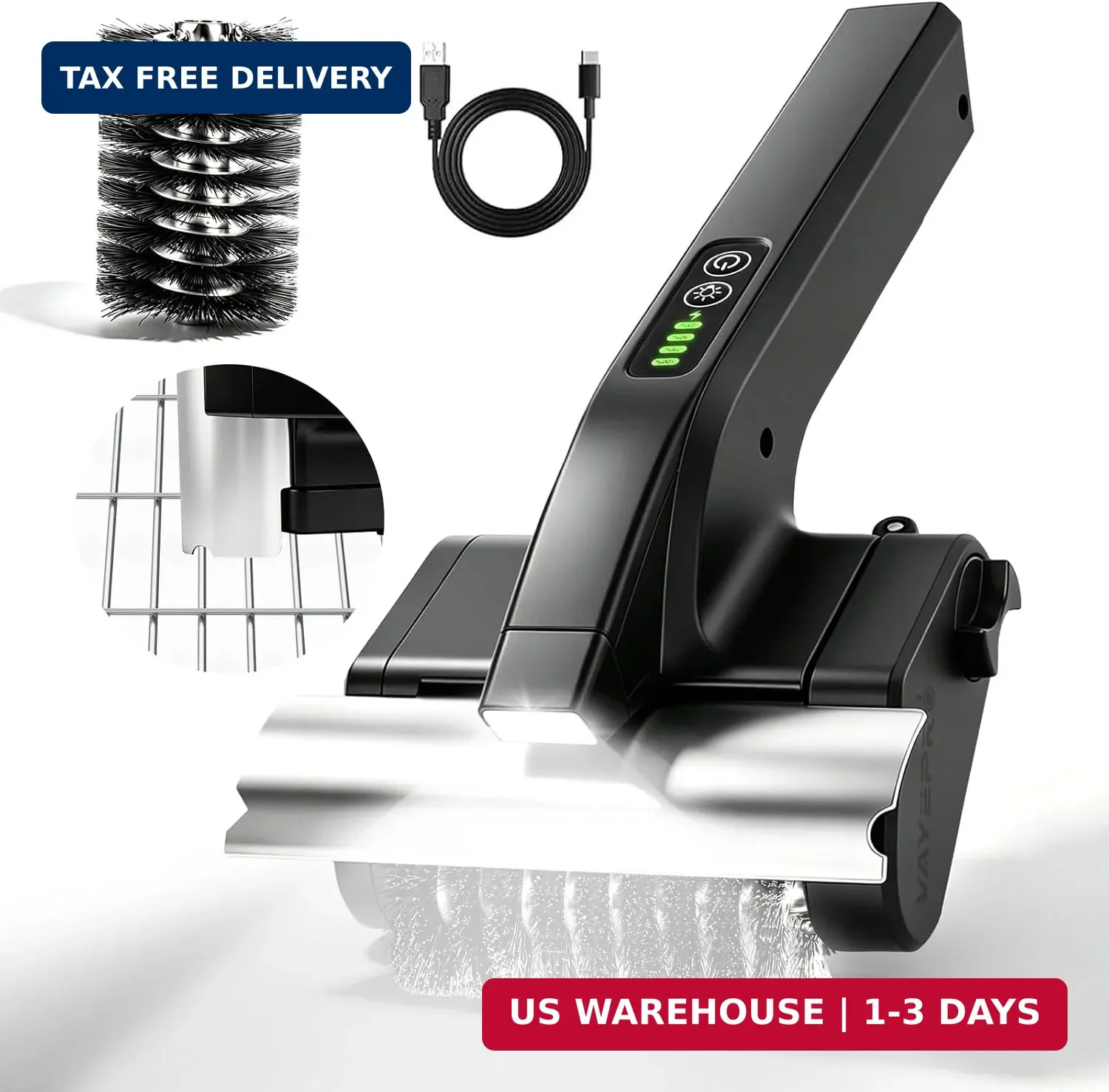 Cordless BBQ Grill Cleaner Brush w/ Splash Guard Heavy Duty Outdoor Scrubber