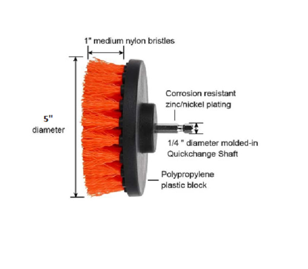 5 inch Drill Brush for Cleaning Car Carpet Wall Carpet Tile Medium Duty ORANGE