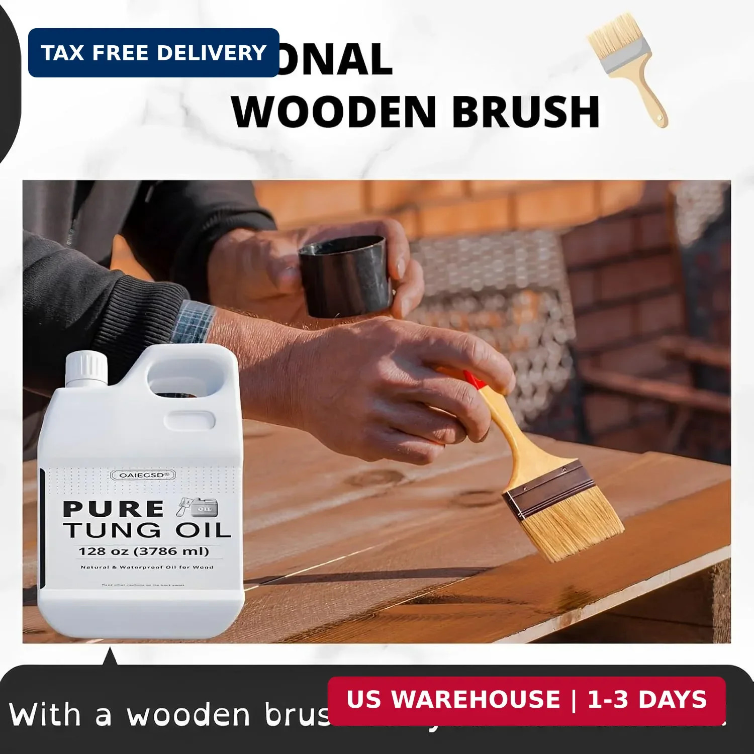 32oz 100% Pure Tung Oil for Wood Outdoor with Brush, Safe Food Grade Tung Oil fo