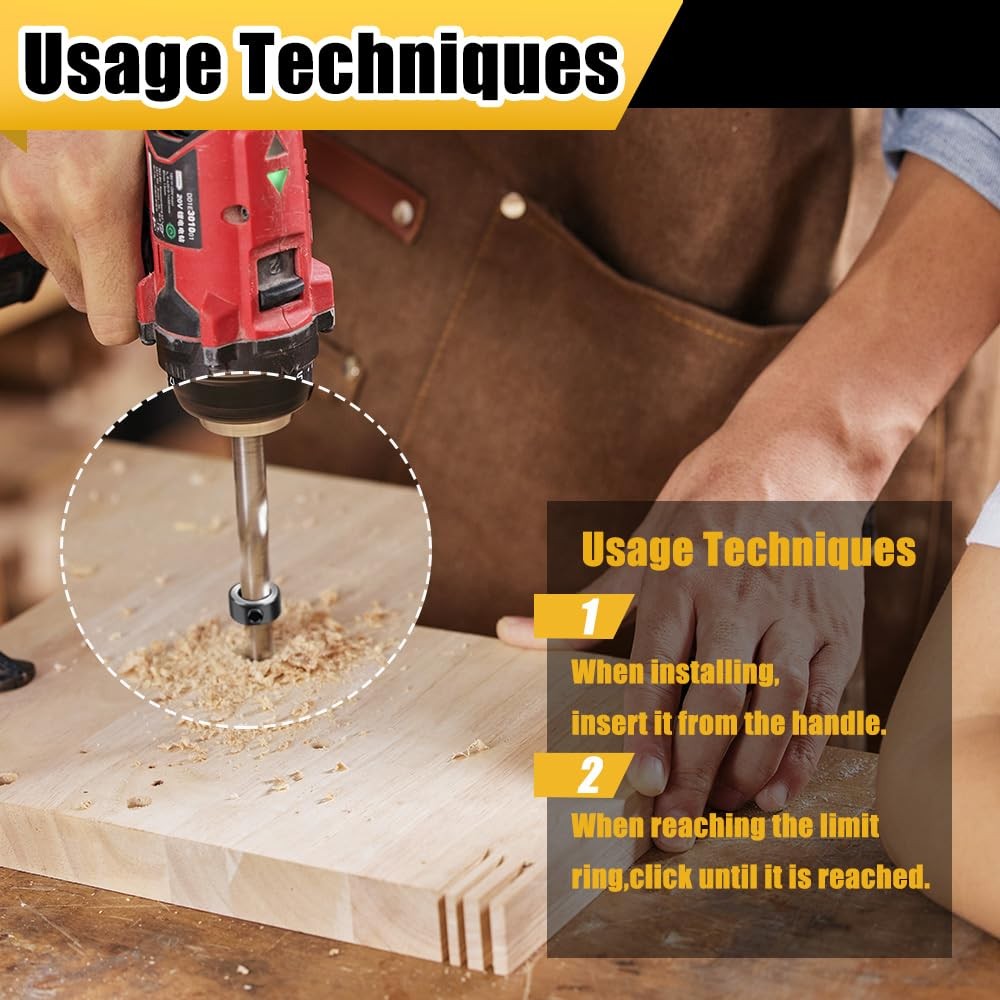 Depth Stop Drill Bit,Stop Collar Set Includes 1/8”, 3/16”, 1/4”, 5/16”, 3/8”,…