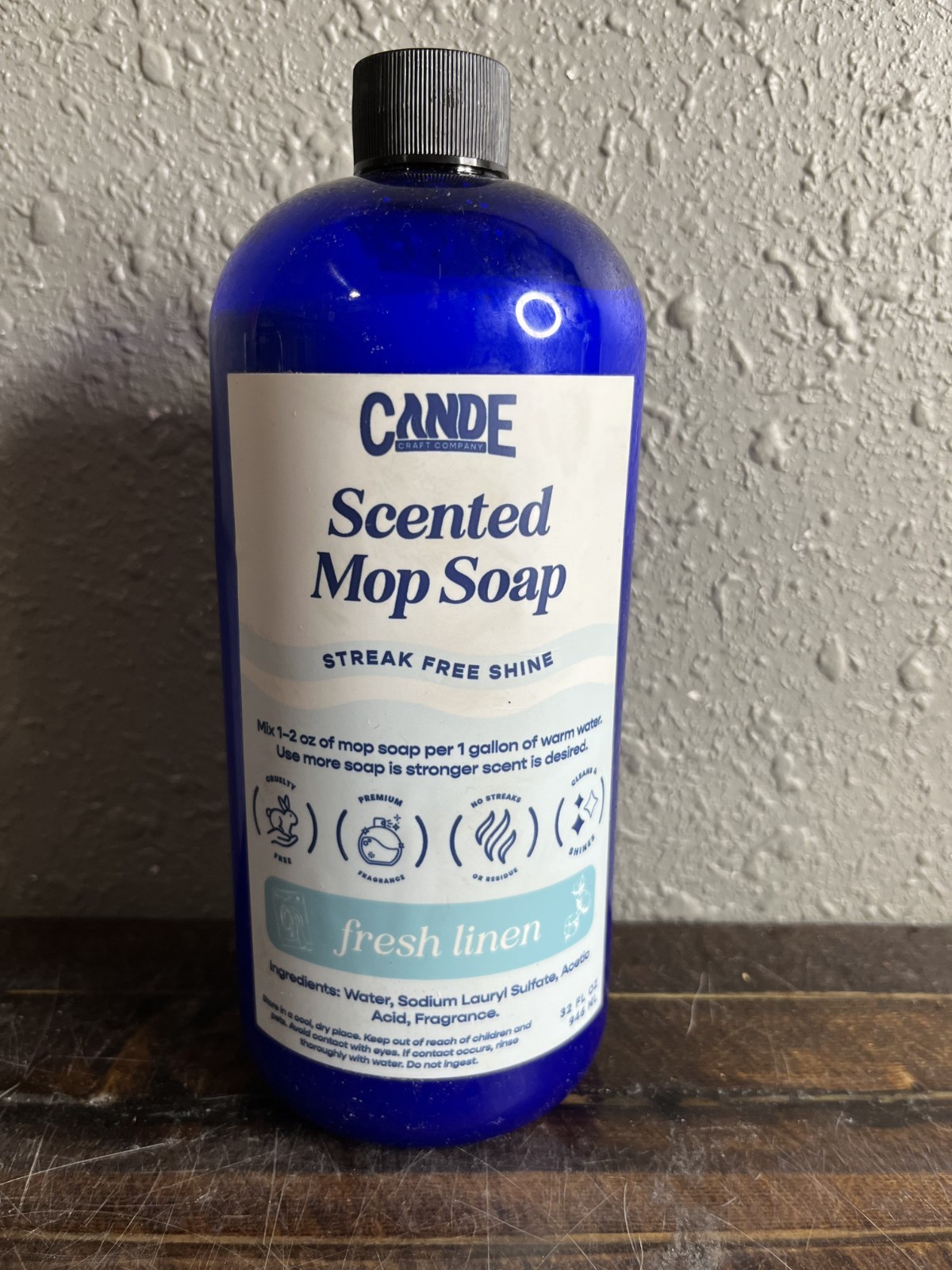 CANDE Fresh Linen Scented Mop Soap 32oz Concentrated Floor Cleaner Streak Free