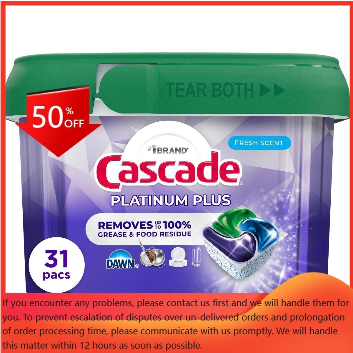 Cascade Platinum Plus Pods Dishwasher Detergent – Fresh – 31ct