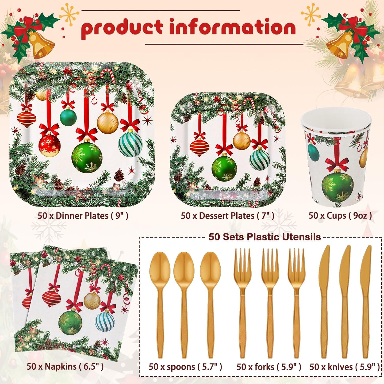Ziliny 350 Pcs Christmas Party Supplies Christmas Tree Hanging Ball Party Tabl