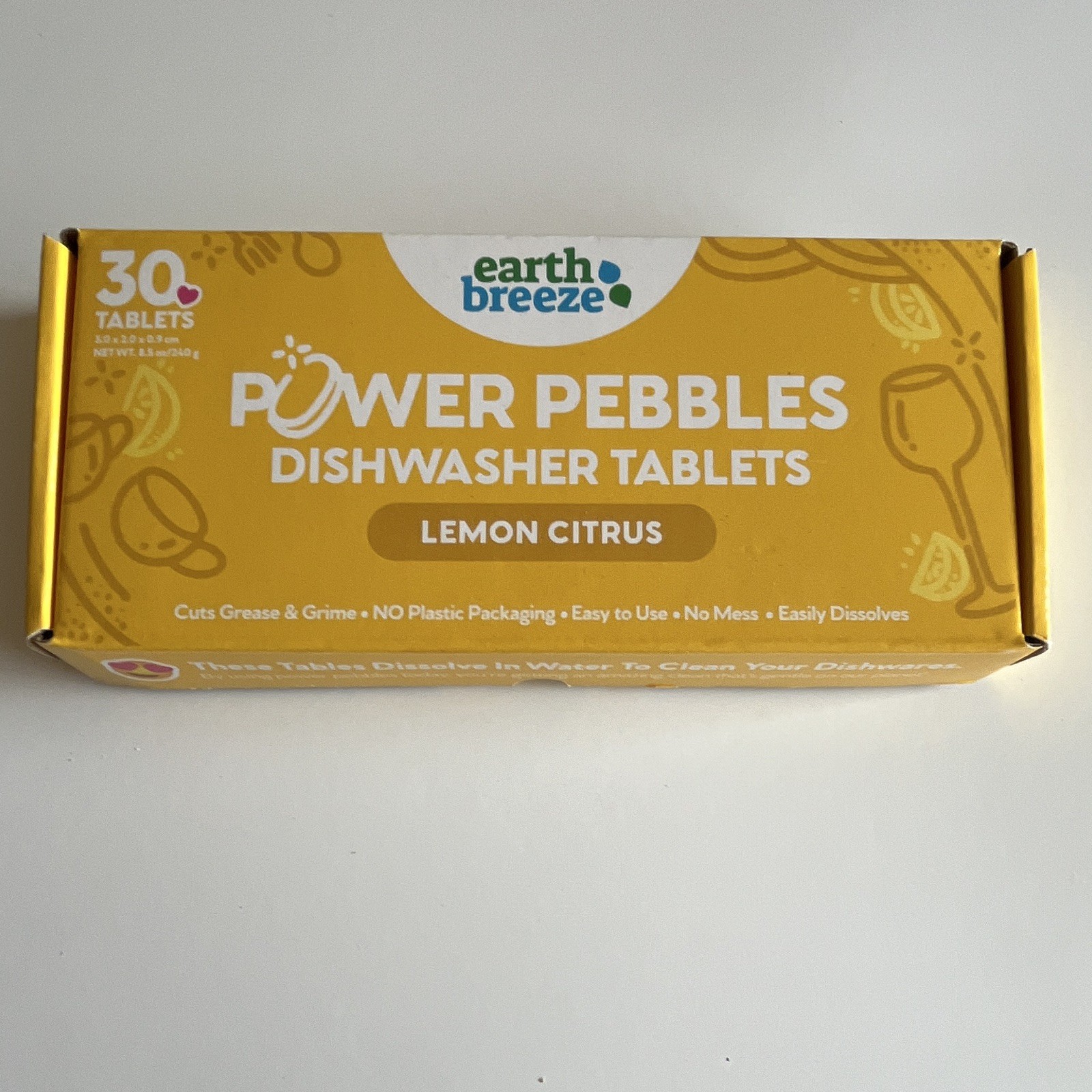 Earth Breeze Power Pebbles Dishwasher Tablets, Lemon Citrus, 30 Count