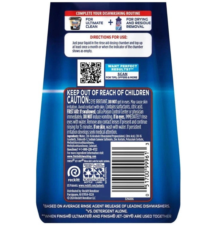 New Finish Jet-Dry Rinse Aid, 38 fl. oz. 374 washes, Residue Removal