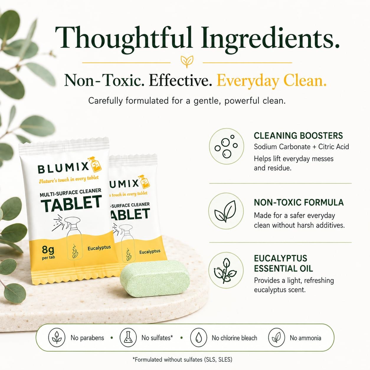 Multi Surface Cleaner Refill Tablets 6 Count Eucalyptus Eco Friendly Biodegradab
