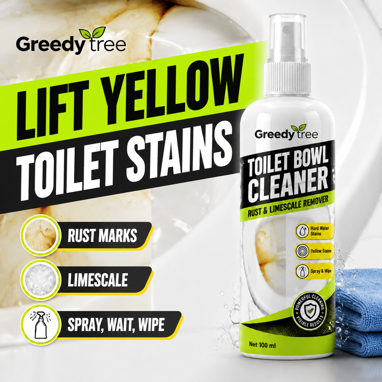 Bathroom Cleaner Spray for Toilet Yellow Stains Rust and Limescale