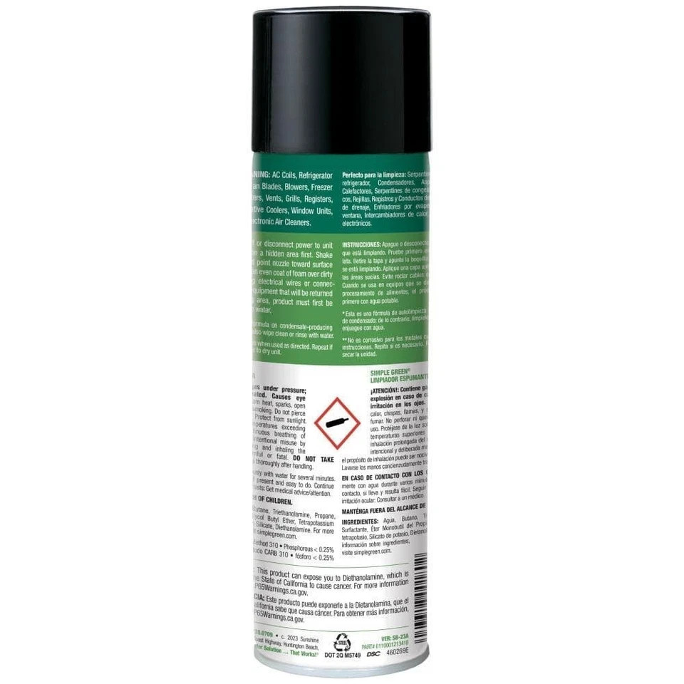 Simple Green 20 oz Foaming Coil Cleaner Aerosol – HVAC AC Coil & Condenser Clean