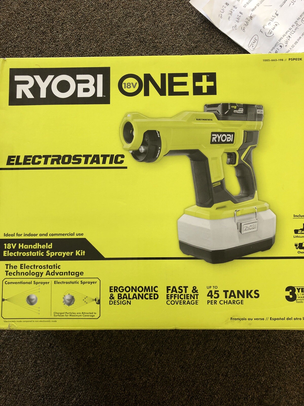 Ryobi PSP02K 18V ONE+ Handheld Electrostatic Sprayer Kit