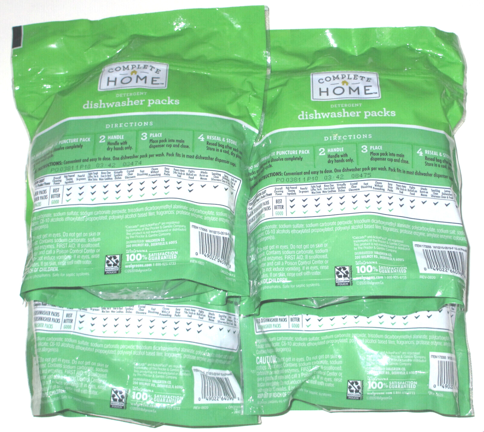 COMPLETE HOME DETERGENT DISHWASHER PACKS BASIC -15 PACK -LOT OF 4 PACKAGES -NISP