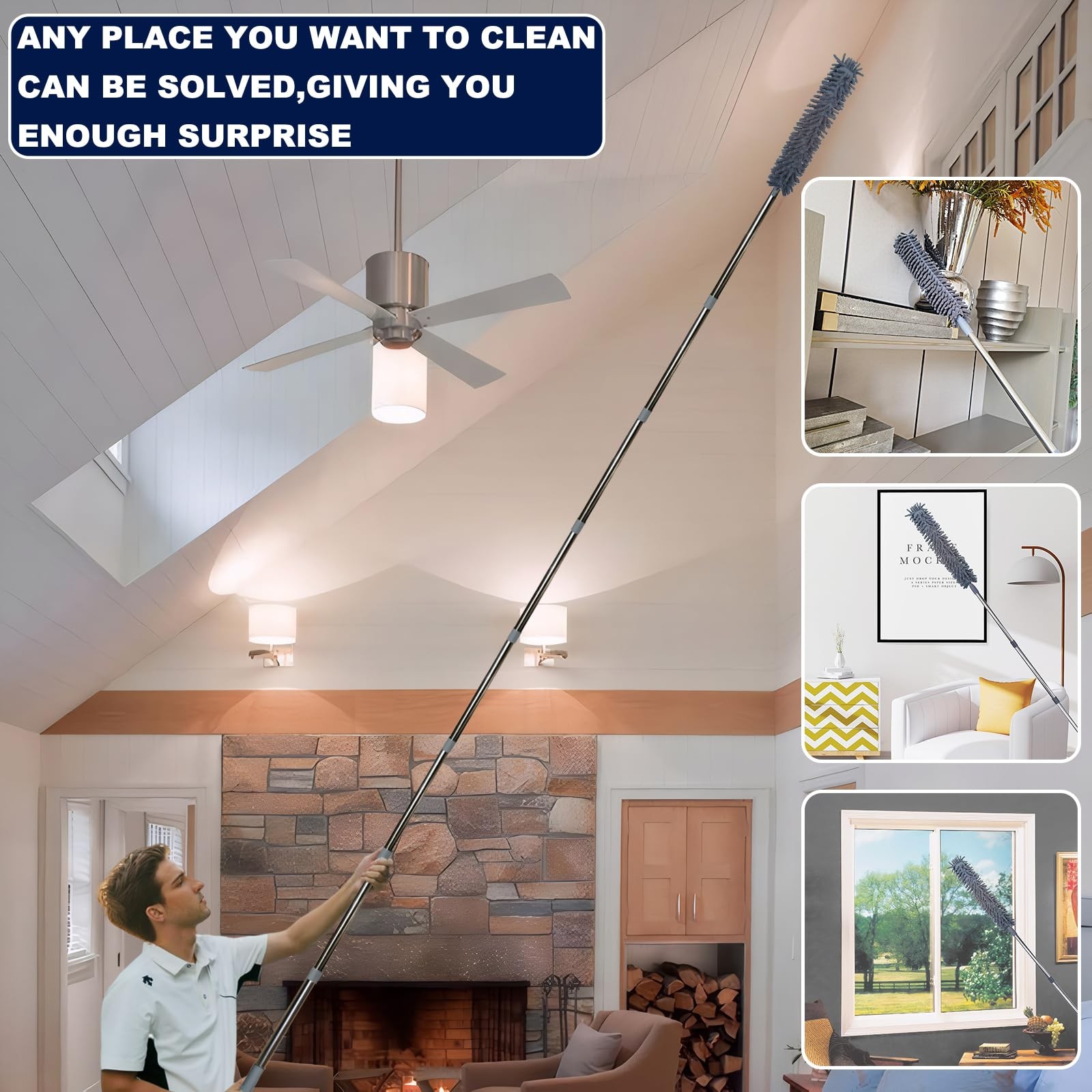 20+ Feet High Reach Duster Kit with 3-14 ft Extension Pole for Cleaning Fan, …