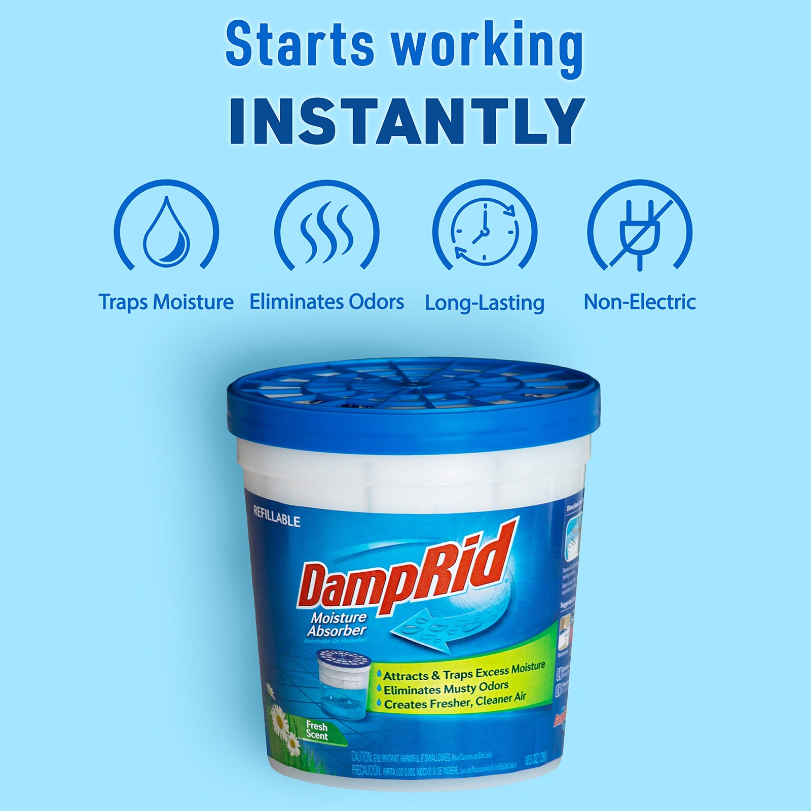 DampRid 10.5oz Moisture Absorber Cups 4 Pack Eliminates Odors Fresh Air