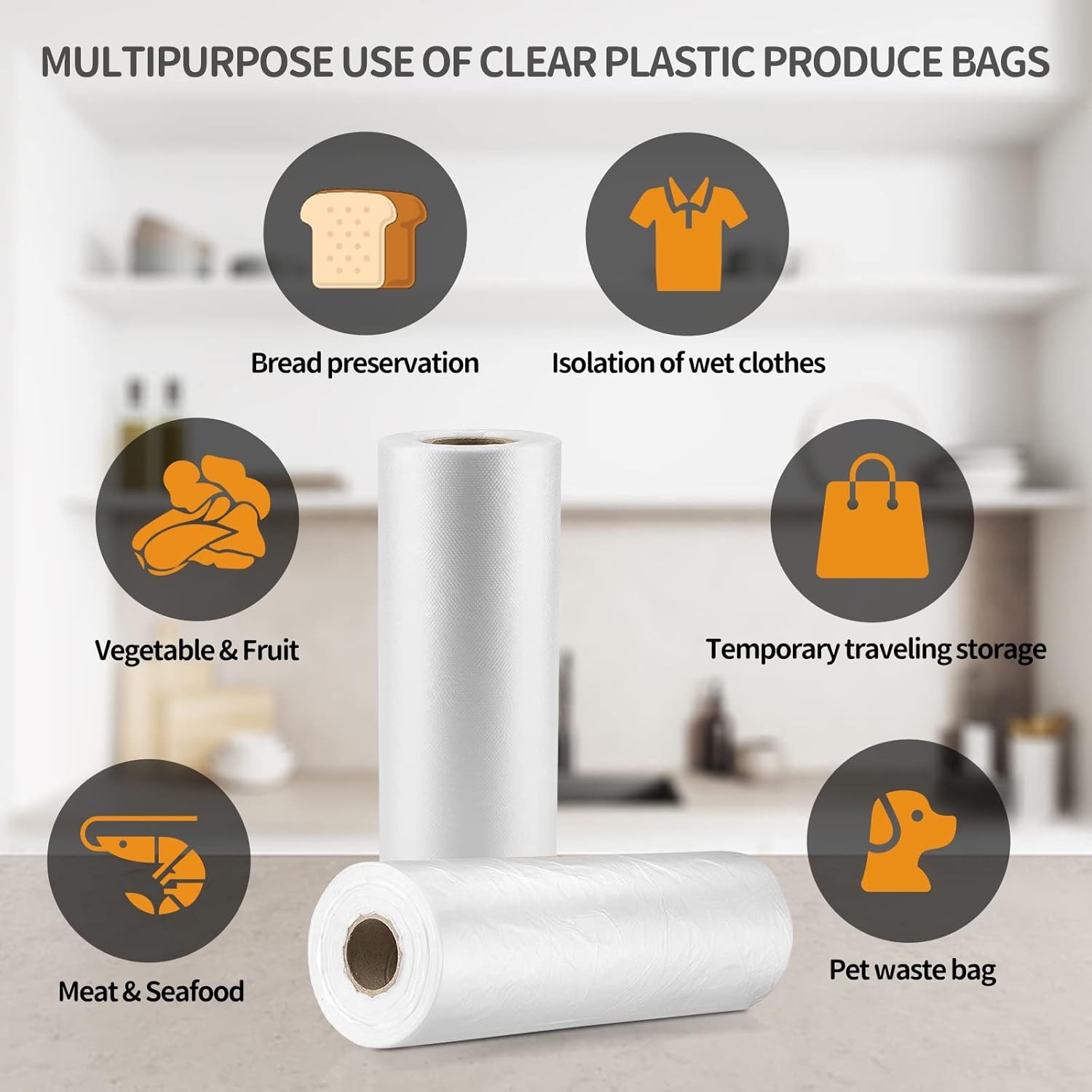 12” x 20” Plastic Produce Bags, Food Storage Bags 350pcs on a Roll, Clear Prod