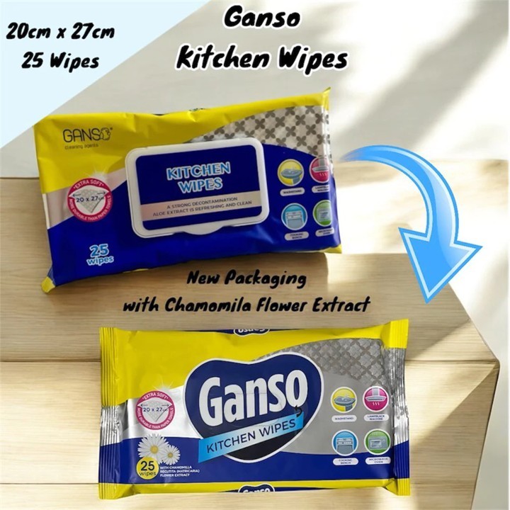 GANSO Kitchen Wipes 25pcs 20x27cm (45G x 3pack)
