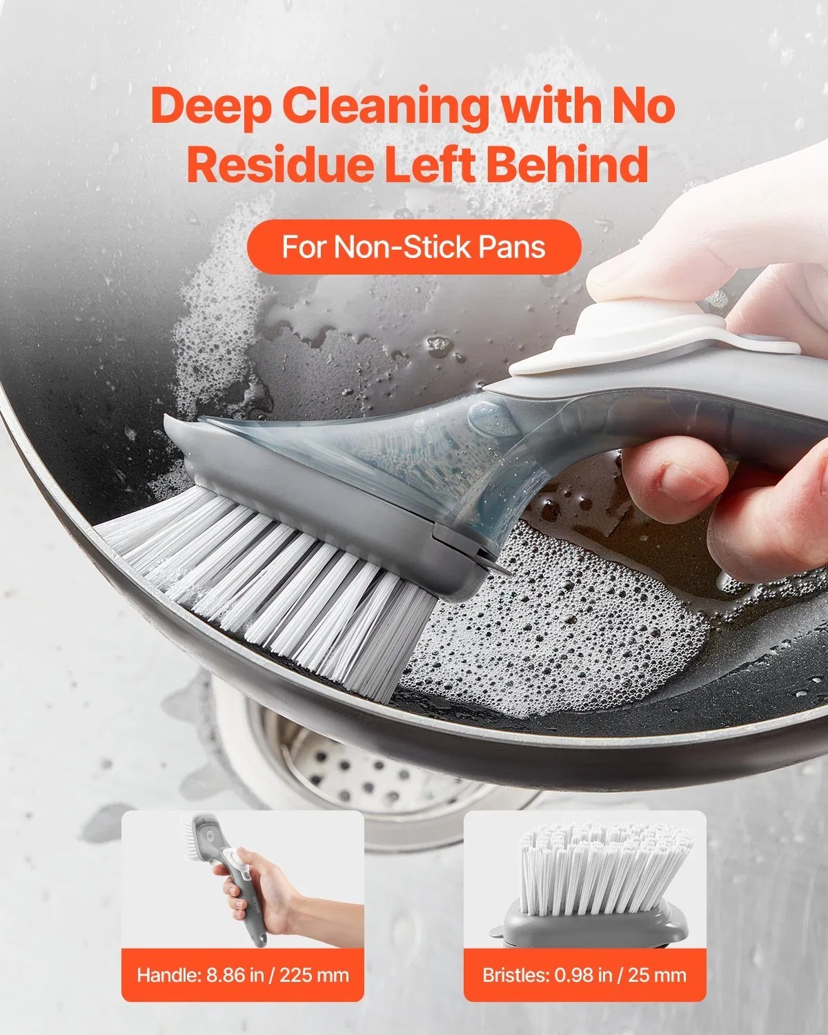 Soap Dispensing Dish Brush, Kitchen Scrub Brushes with 3 Brush Heads, Dish Clean