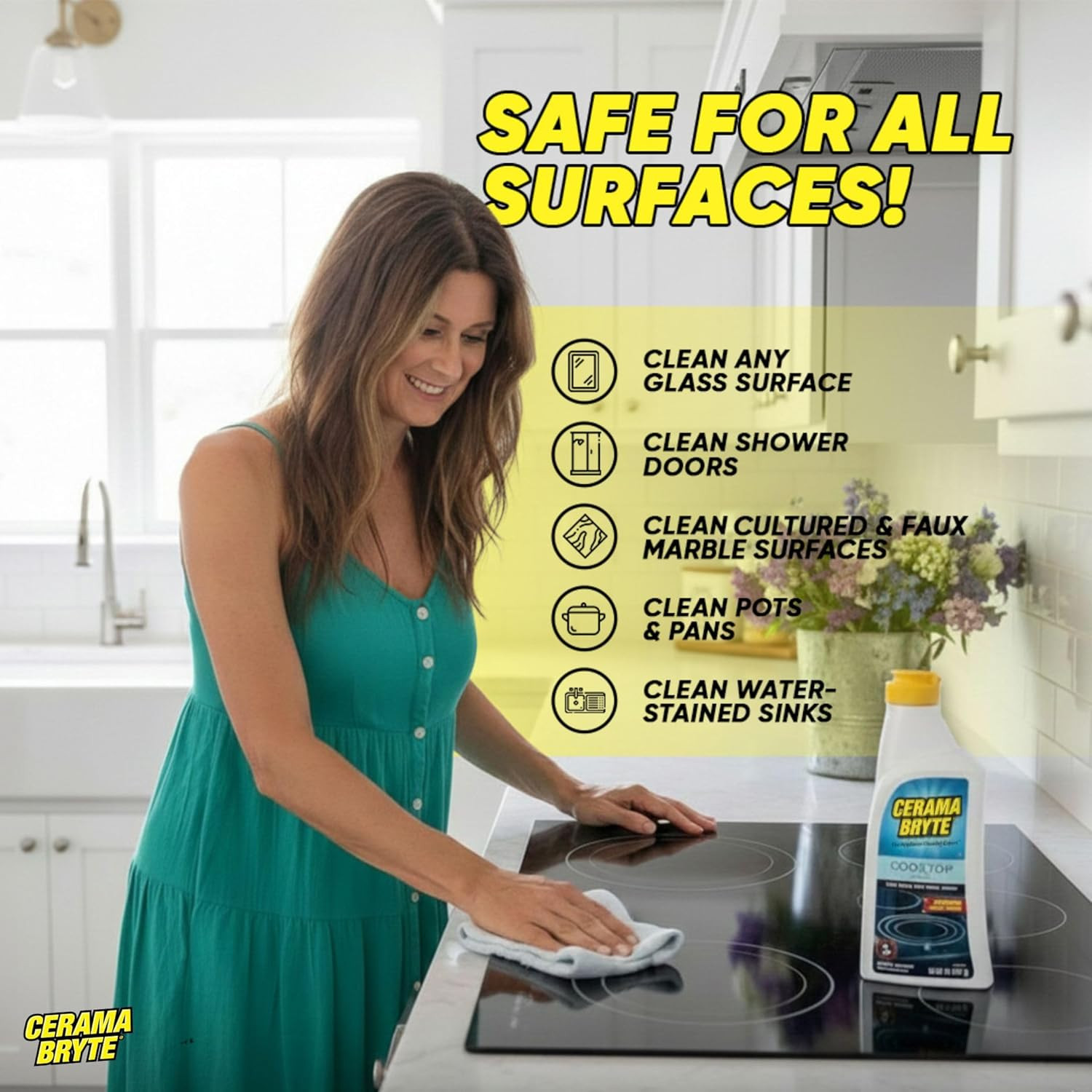 Cerama Bryte Glass Cooktop and Stove Top Cleaner Combo Kit – Includes Cleaning T