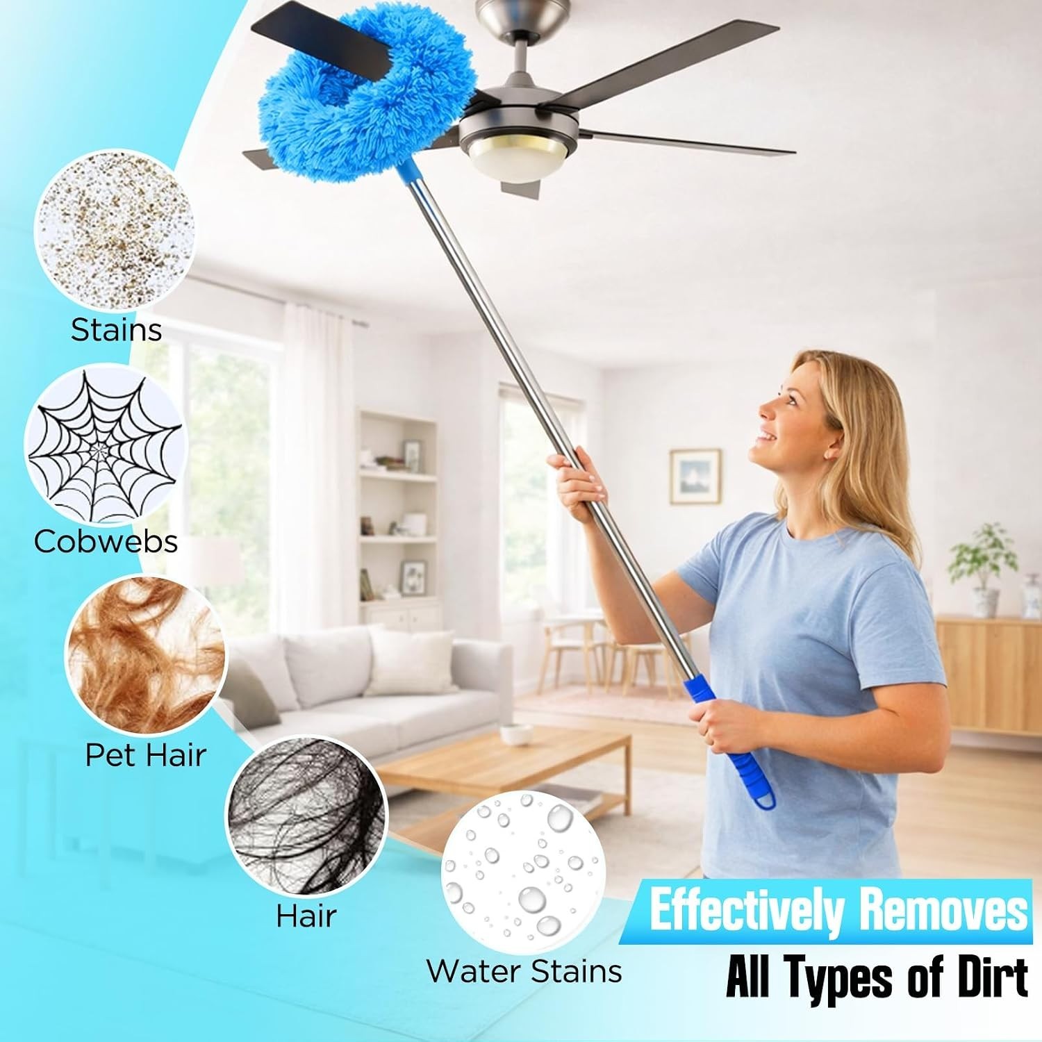 Ceiling Fan Cleaner Duster with Extension Pole, 12 to 51 Inch Duster Length, …